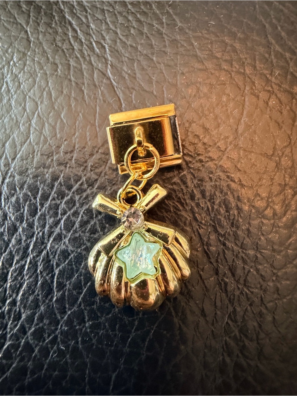 Gold Tone Seashell with Blue Star Dangle Italian Charm Link